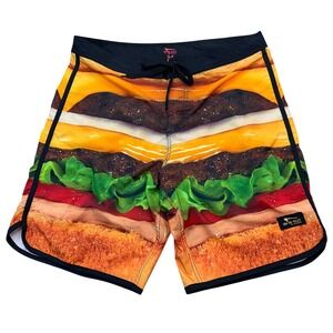 In-N-Out Burger Board Shorts Mens 35 Swim Trunks Burger Graphic Stretch Multi